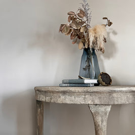 Not For Sale - Mahogany half round table in Artisan Stone  - Tuscan style stone finish