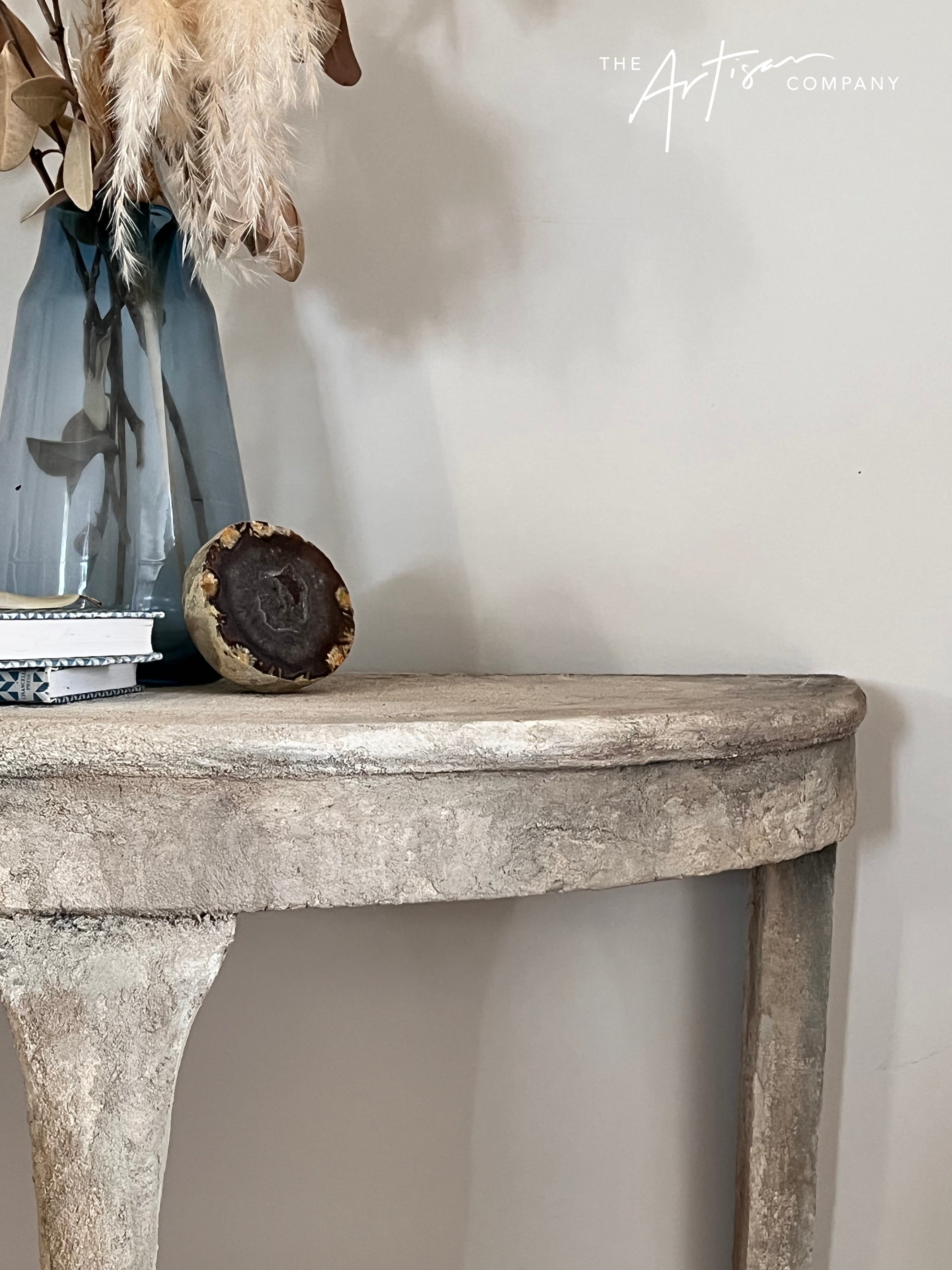 Not For Sale - Mahogany half round table in Artisan Stone  - Tuscan style stone finish
