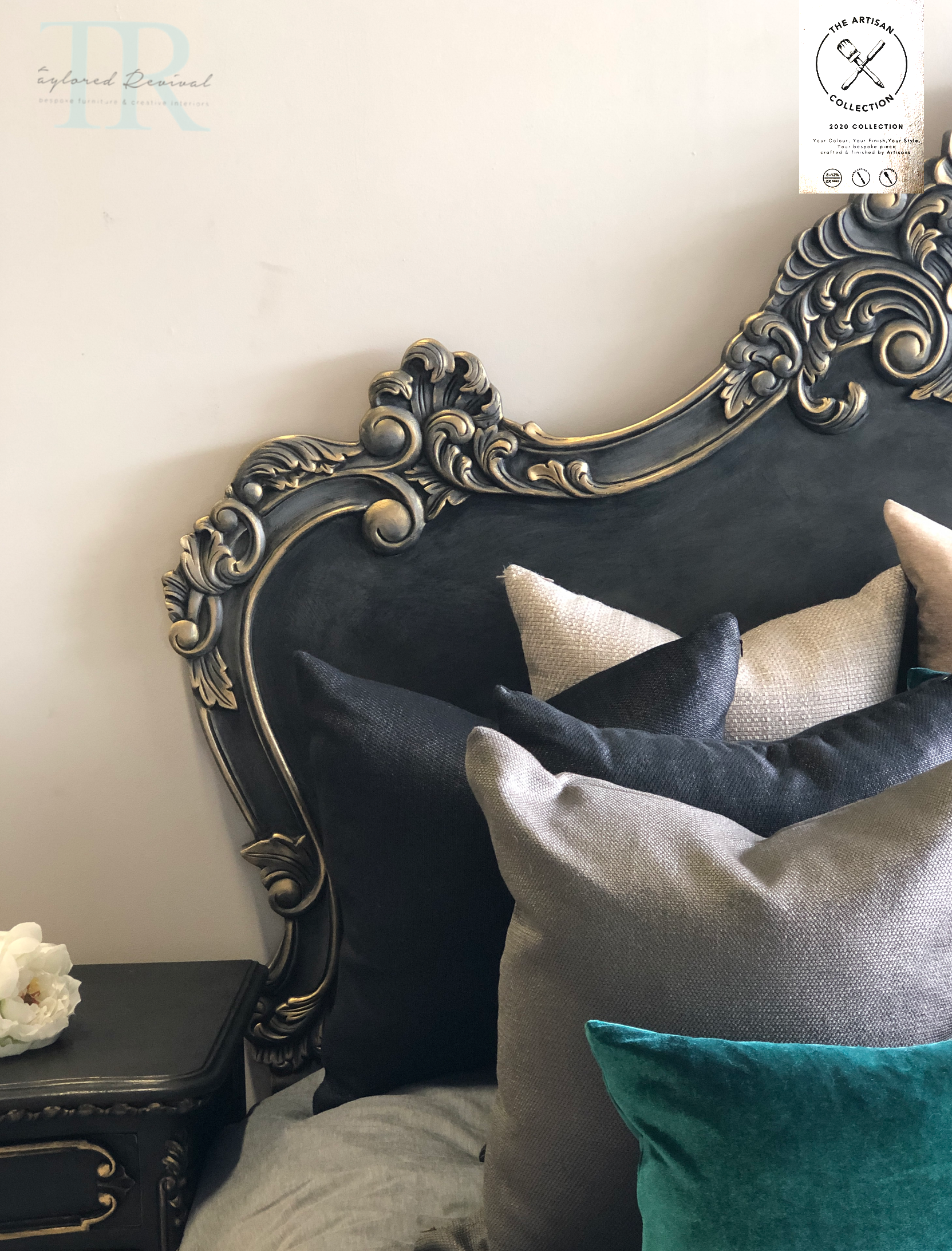 Not For Sale - Commissioned Rococo bed in Cloudburst & Victorian Black Wax