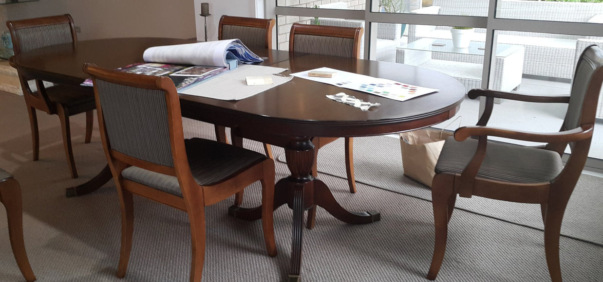 Not For Sale - Commissioned Dining Suite in Old White with Ikaat textile