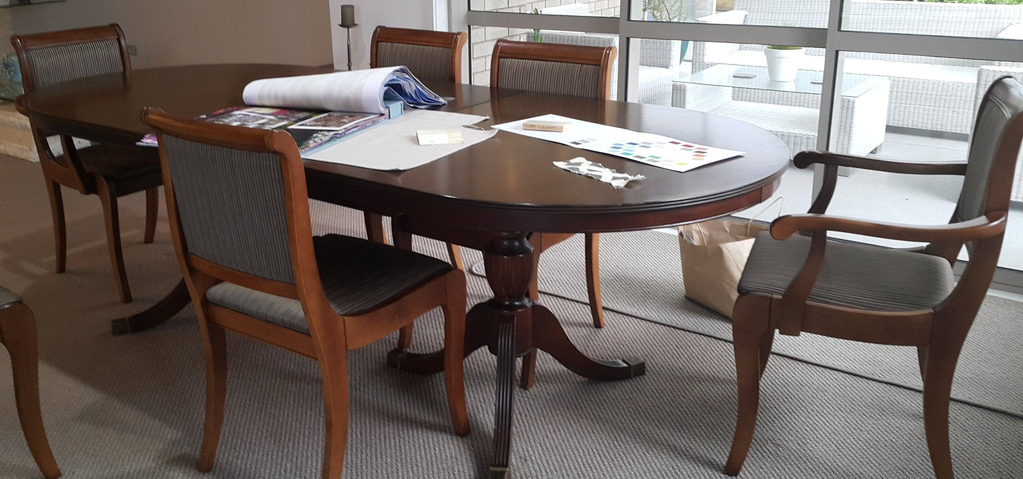Not For Sale - Commissioned Dining Suite in Old White with Ikaat textile