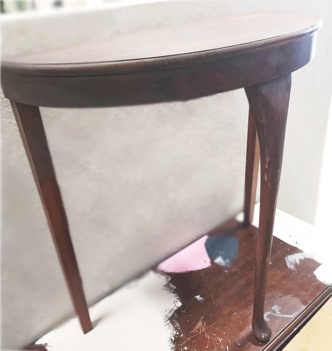 Not For Sale - Mahogany half round table in Artisan Stone  - Tuscan style stone finish