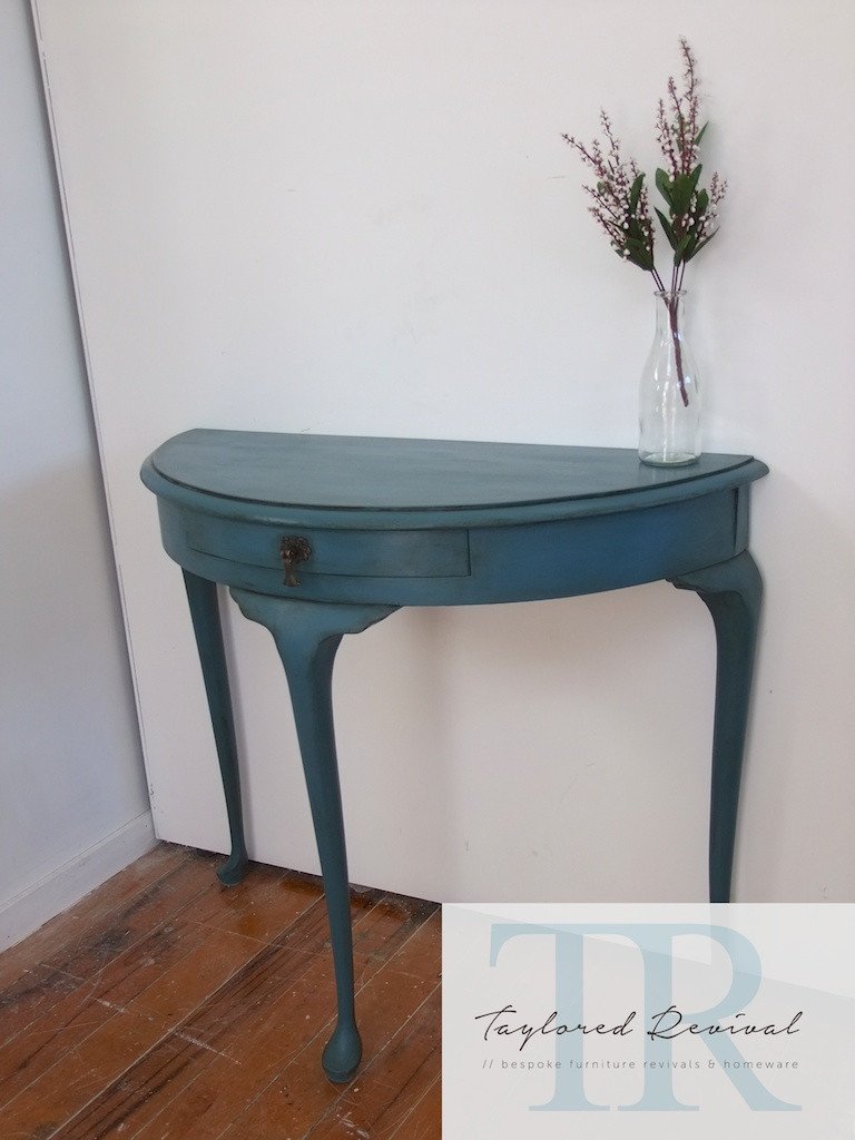 Commissioned Ambusson blue half round table