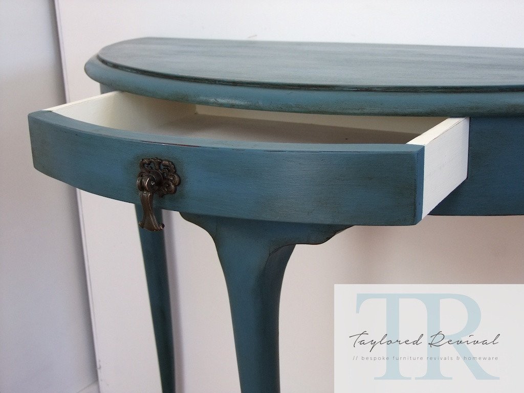 Commissioned Ambusson blue half round table