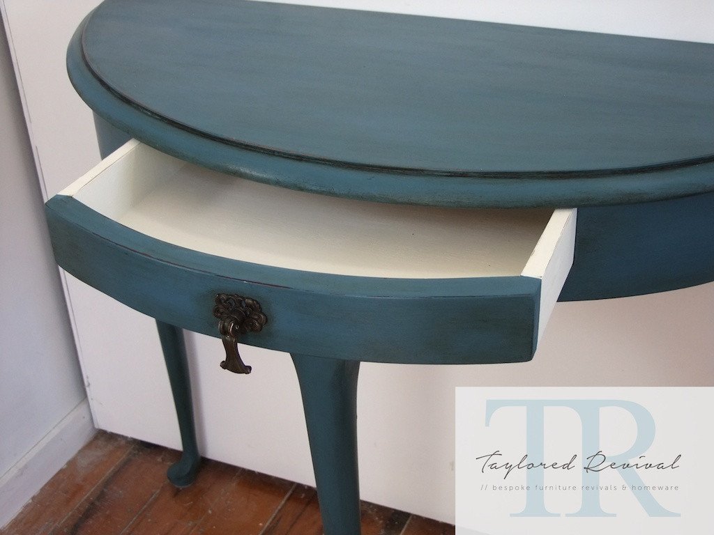 Commissioned Ambusson blue half round table