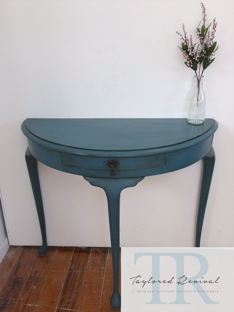 Commissioned Ambusson blue half round table