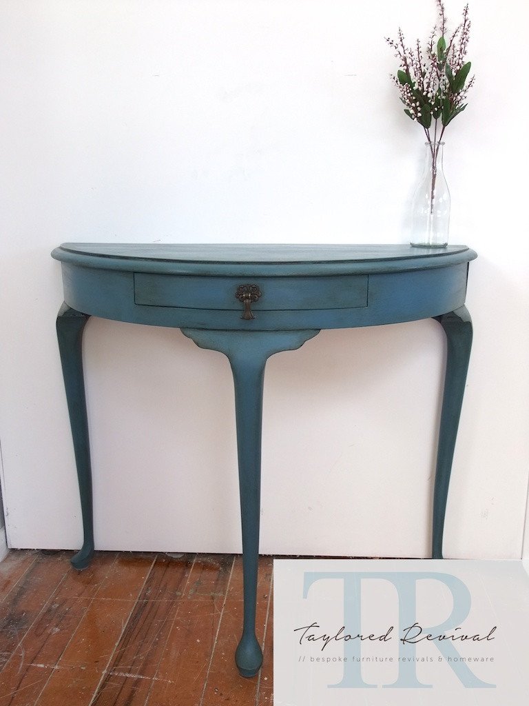Commissioned Ambusson blue half round table