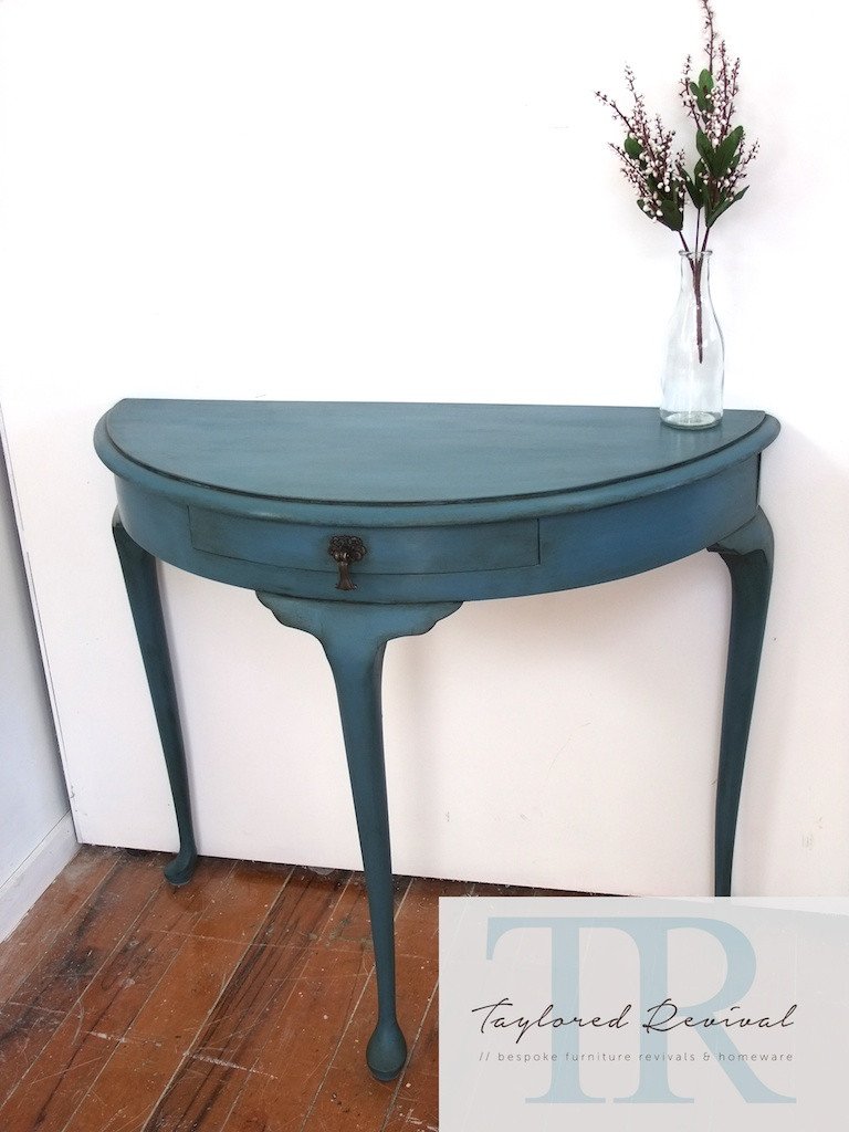 Commissioned Ambusson blue half round table