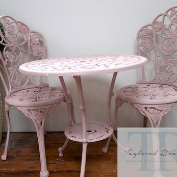 Commissioned outdoor set in custom blended pink