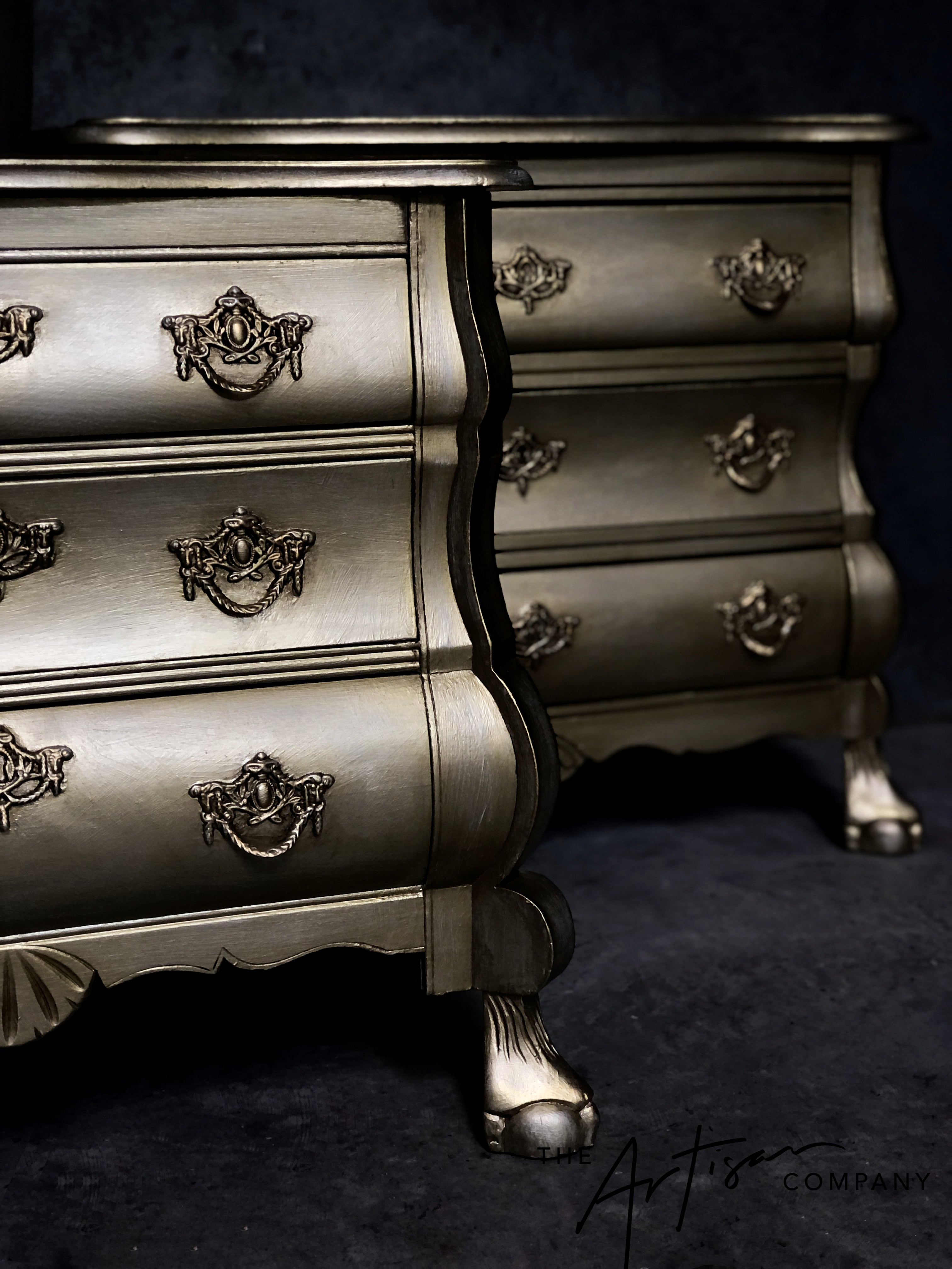 Not For Sale - Handpainted French bedsides in Metallics