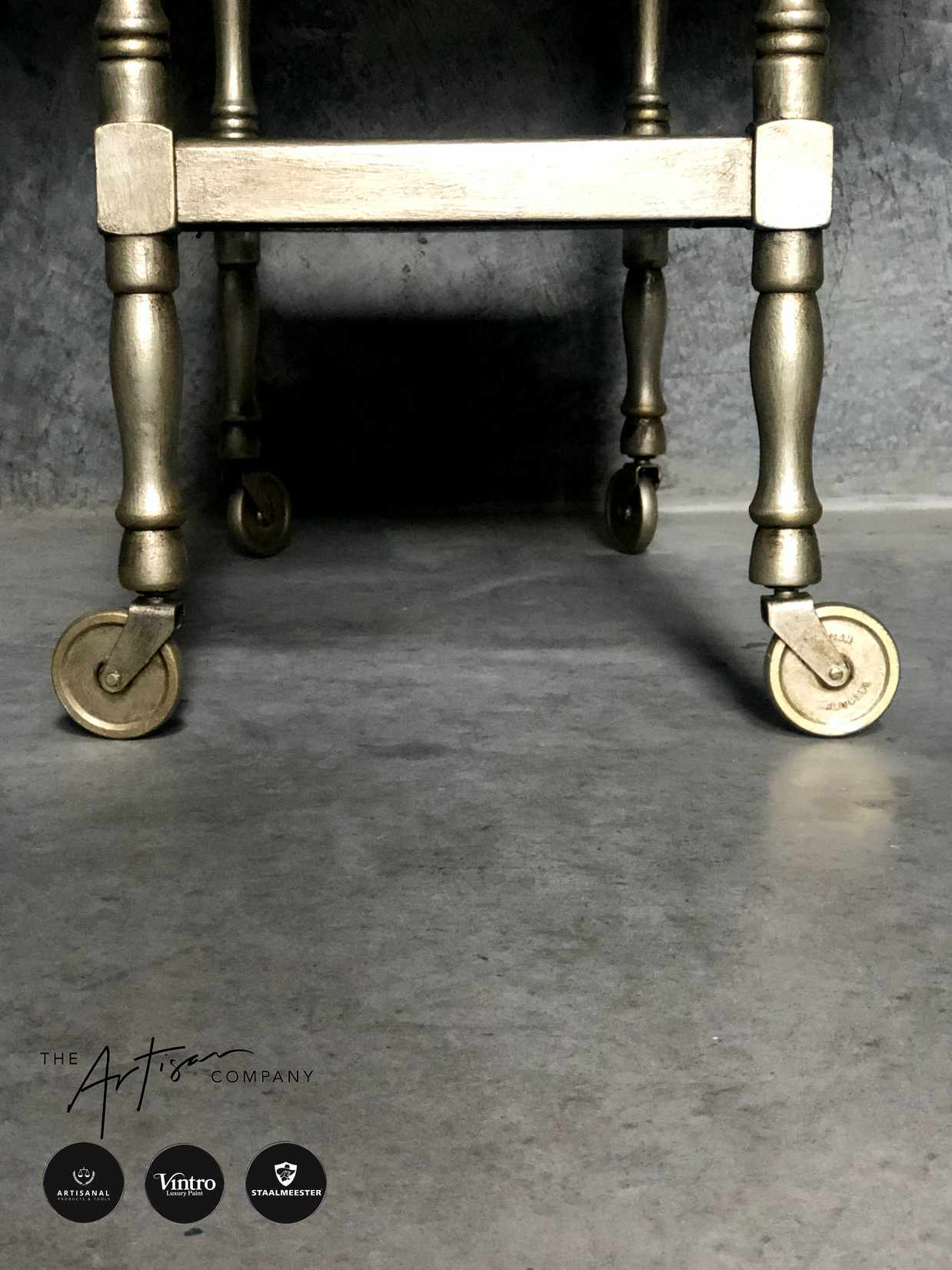 Not For Sale - Commissioned Oak Tea Trolley and side table in aged Metallics