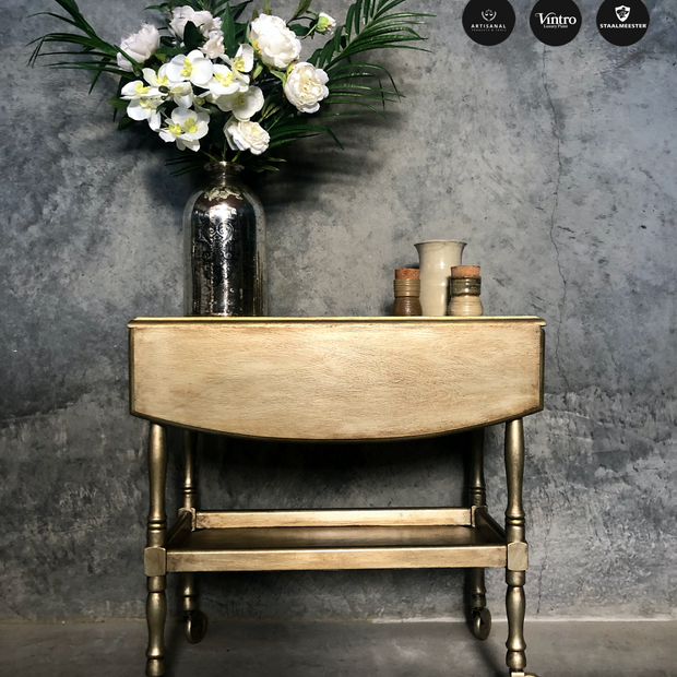 Not For Sale - Commissioned Oak Tea Trolley and side table in aged Metallics