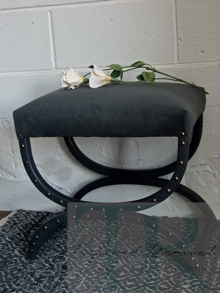Not For Sale - Mabel: Grey velvet stool with studded frame- TR collection #1 one dark midcentury evening