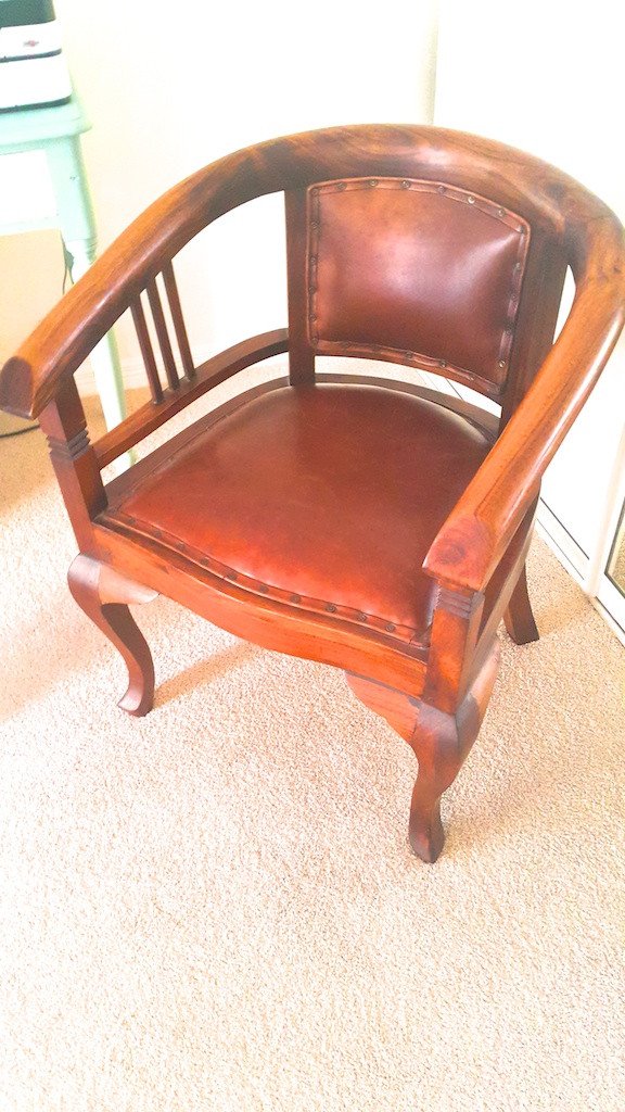 Not For Sale - Commissioned Graphite chair with painted leather in duck egg blue