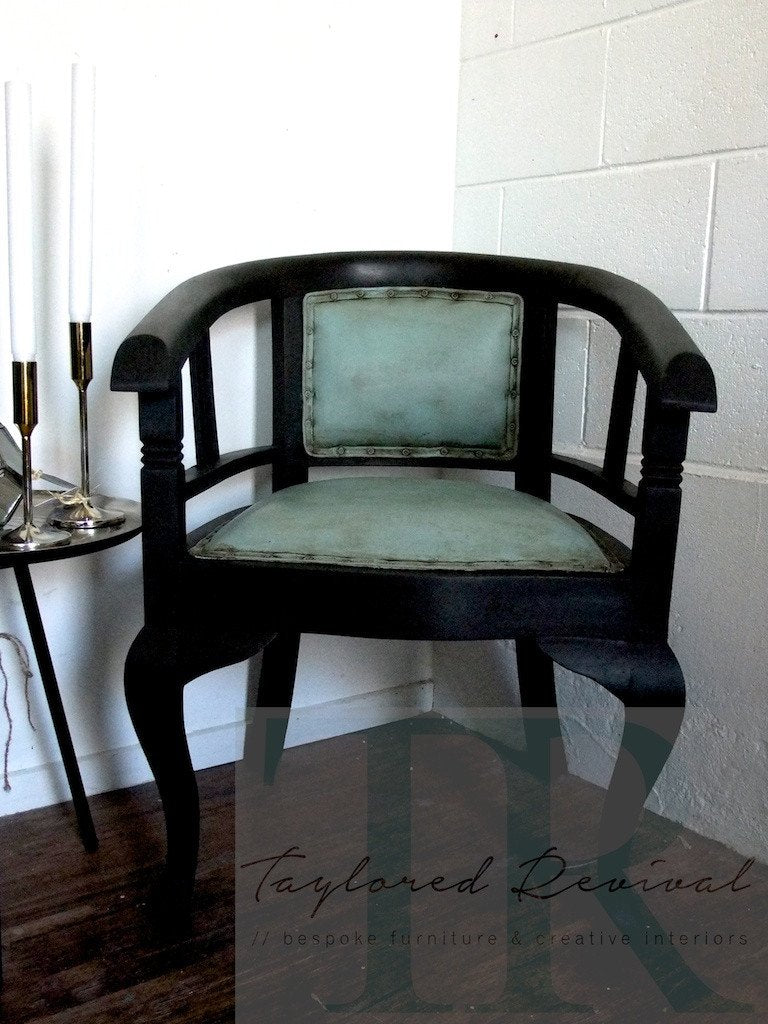Not For Sale - Commissioned Graphite chair with painted leather in duck egg blue