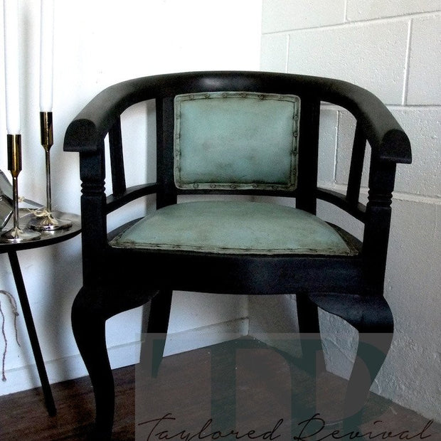 Not For Sale - Commissioned Graphite chair with painted leather in duck egg blue