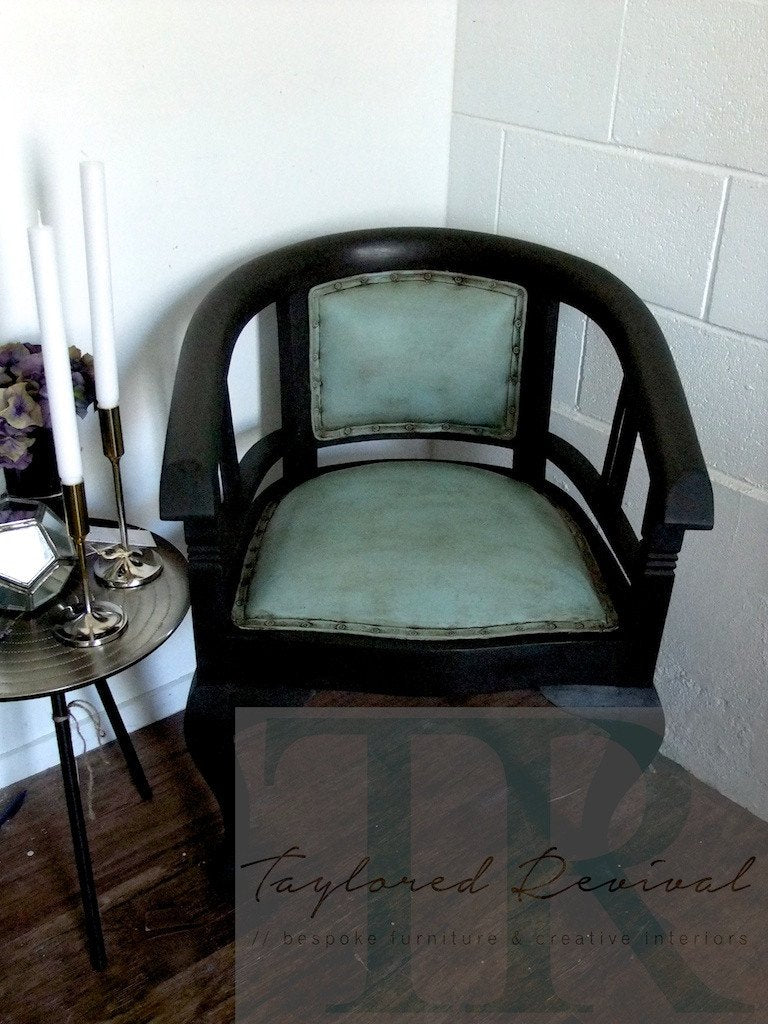 Not For Sale - Commissioned Graphite chair with painted leather in duck egg blue