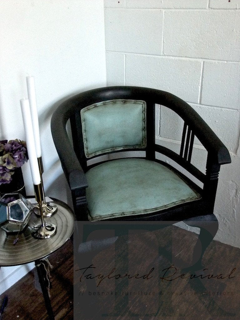 Not For Sale - Commissioned Graphite chair with painted leather in duck egg blue