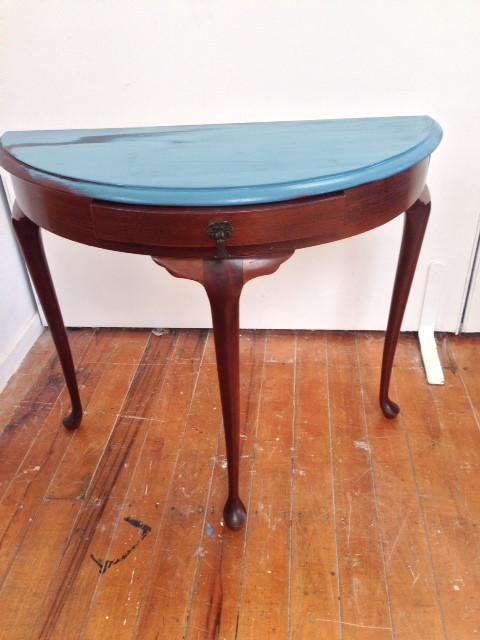Commissioned Ambusson blue half round table