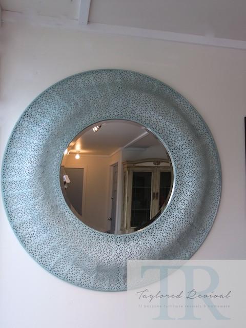 Not For Sale - Sage: Round hand painted metal mirror.