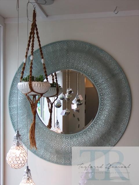 Not For Sale - Sage: Round hand painted metal mirror.
