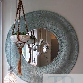 Not For Sale - Sage: Round hand painted metal mirror.