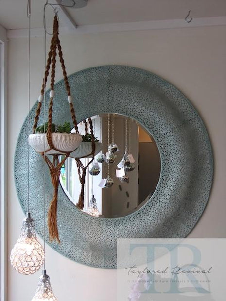 Not For Sale - Sage: Round hand painted metal mirror.