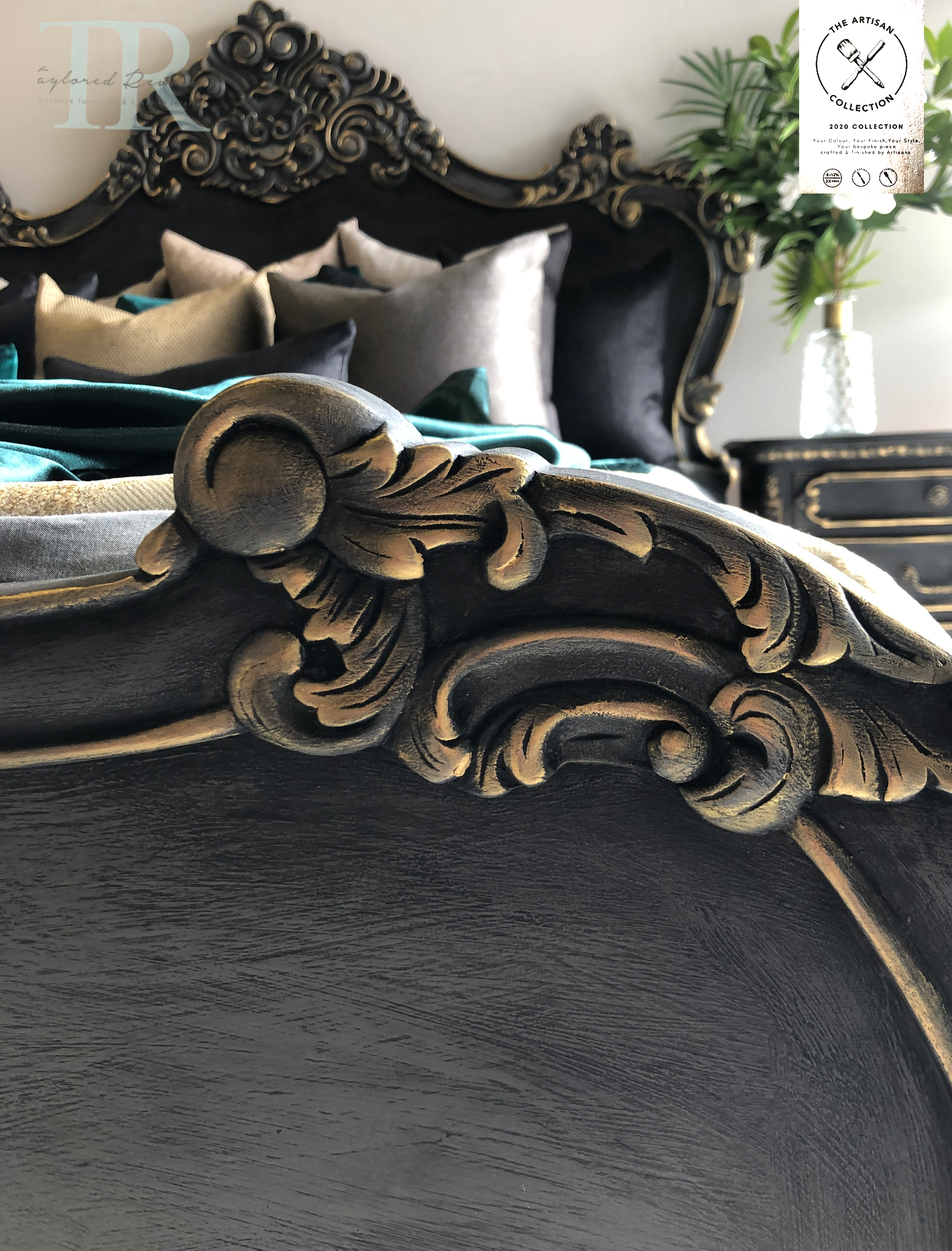 Not For Sale - Commissioned Rococo bed in Cloudburst & Victorian Black Wax