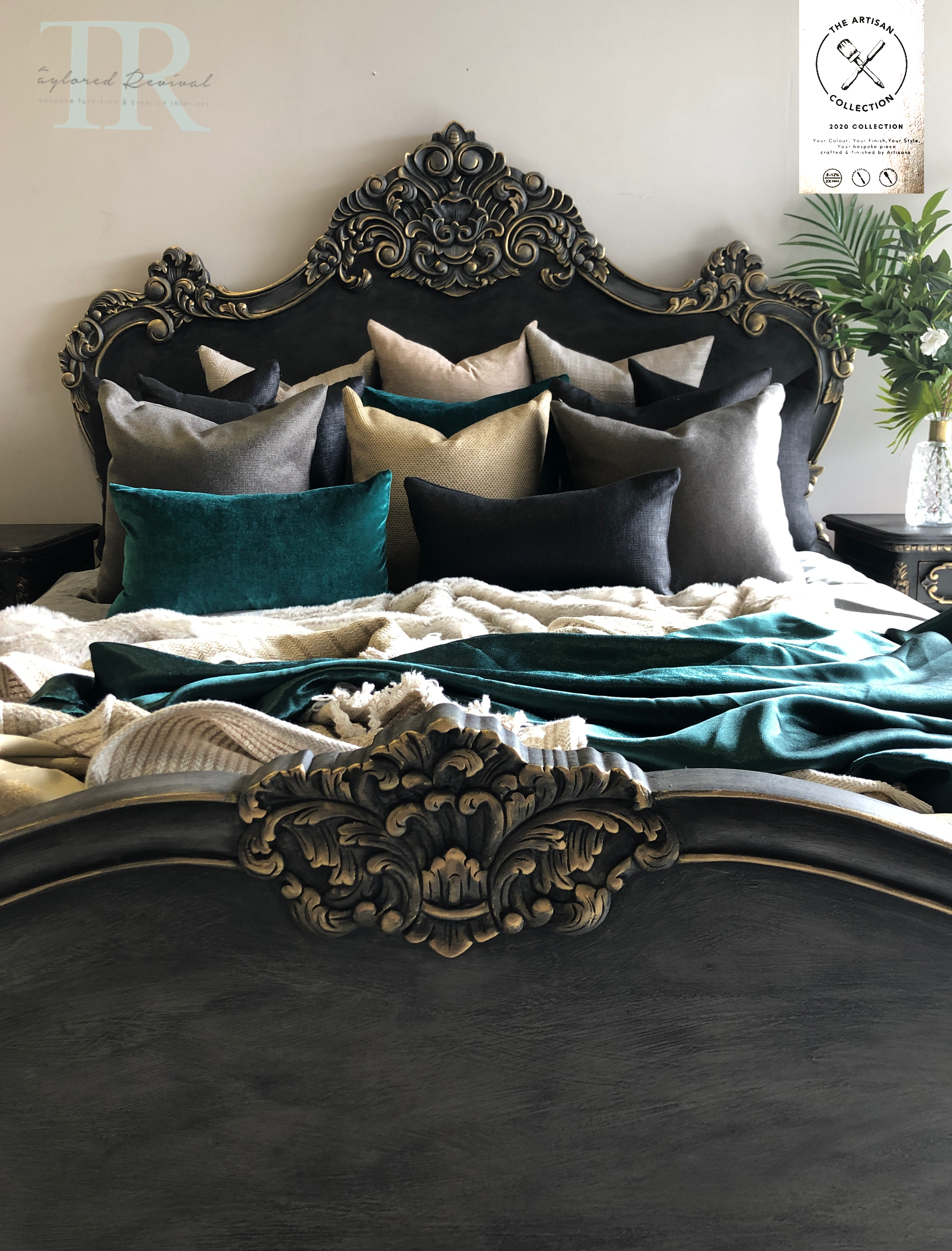Not For Sale - Commissioned Rococo bed in Cloudburst & Victorian Black Wax