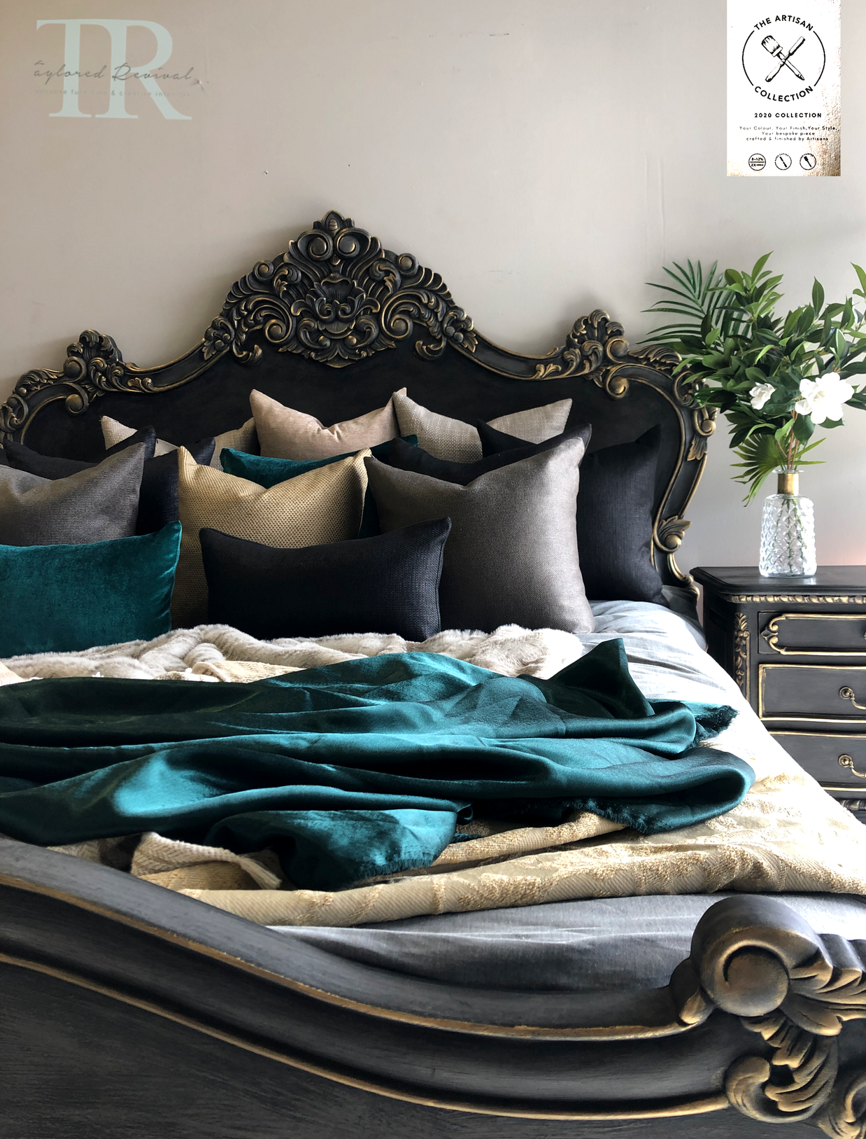 Not For Sale - Commissioned Rococo bed in Cloudburst & Victorian Black Wax