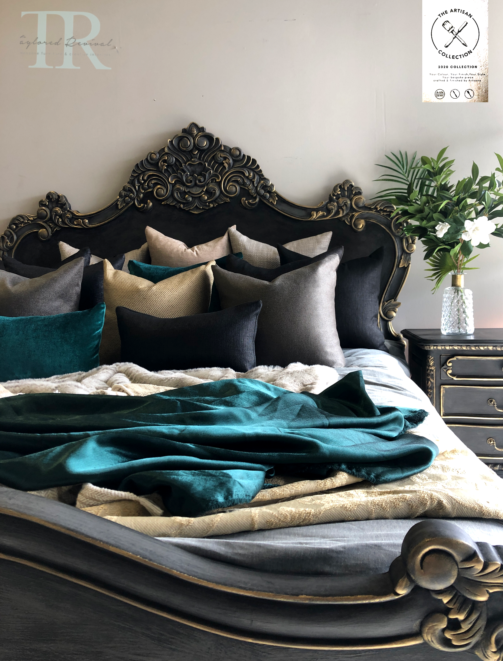 Not For Sale - Commissioned Rococo bed in Cloudburst & Victorian Black Wax