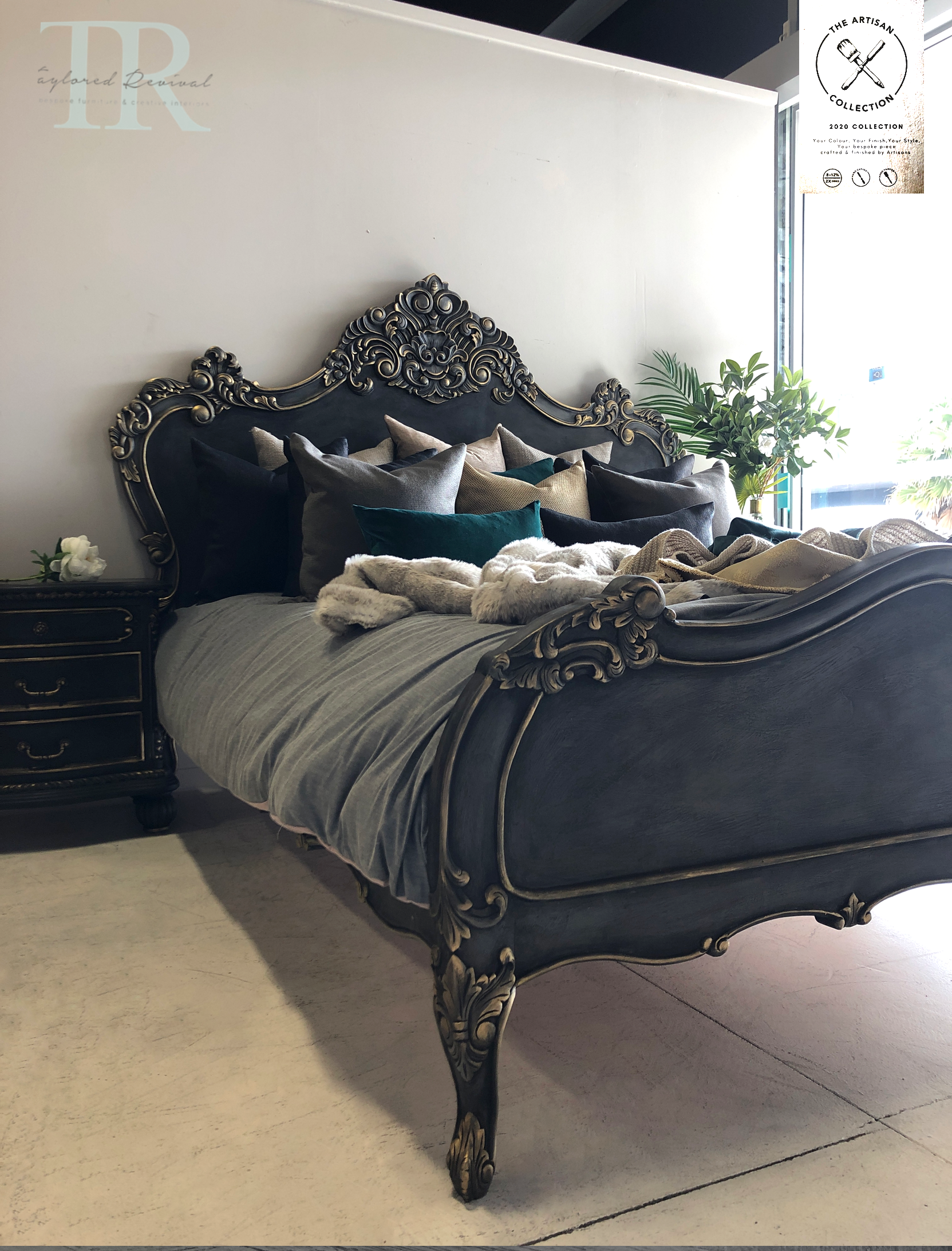 Not For Sale - Commissioned Rococo bed in Cloudburst & Victorian Black Wax
