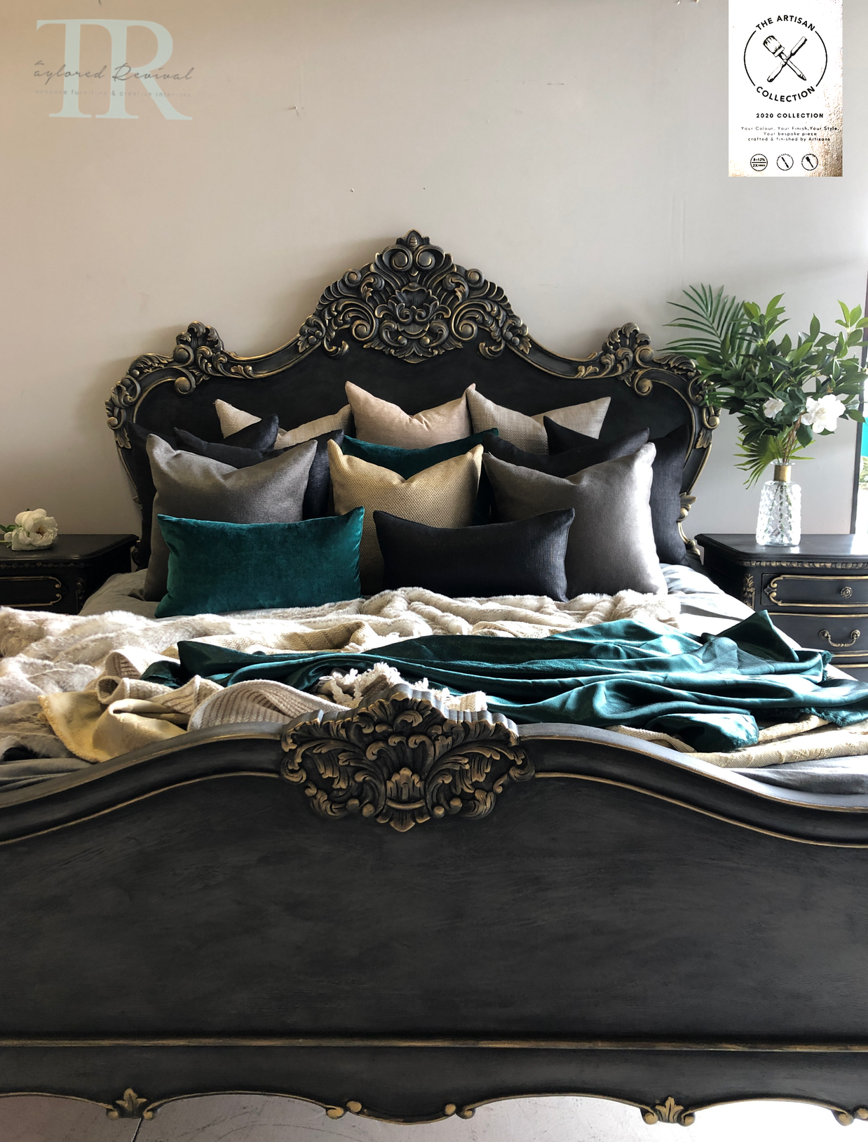 Not For Sale - Commissioned Rococo bed in Cloudburst & Victorian Black Wax