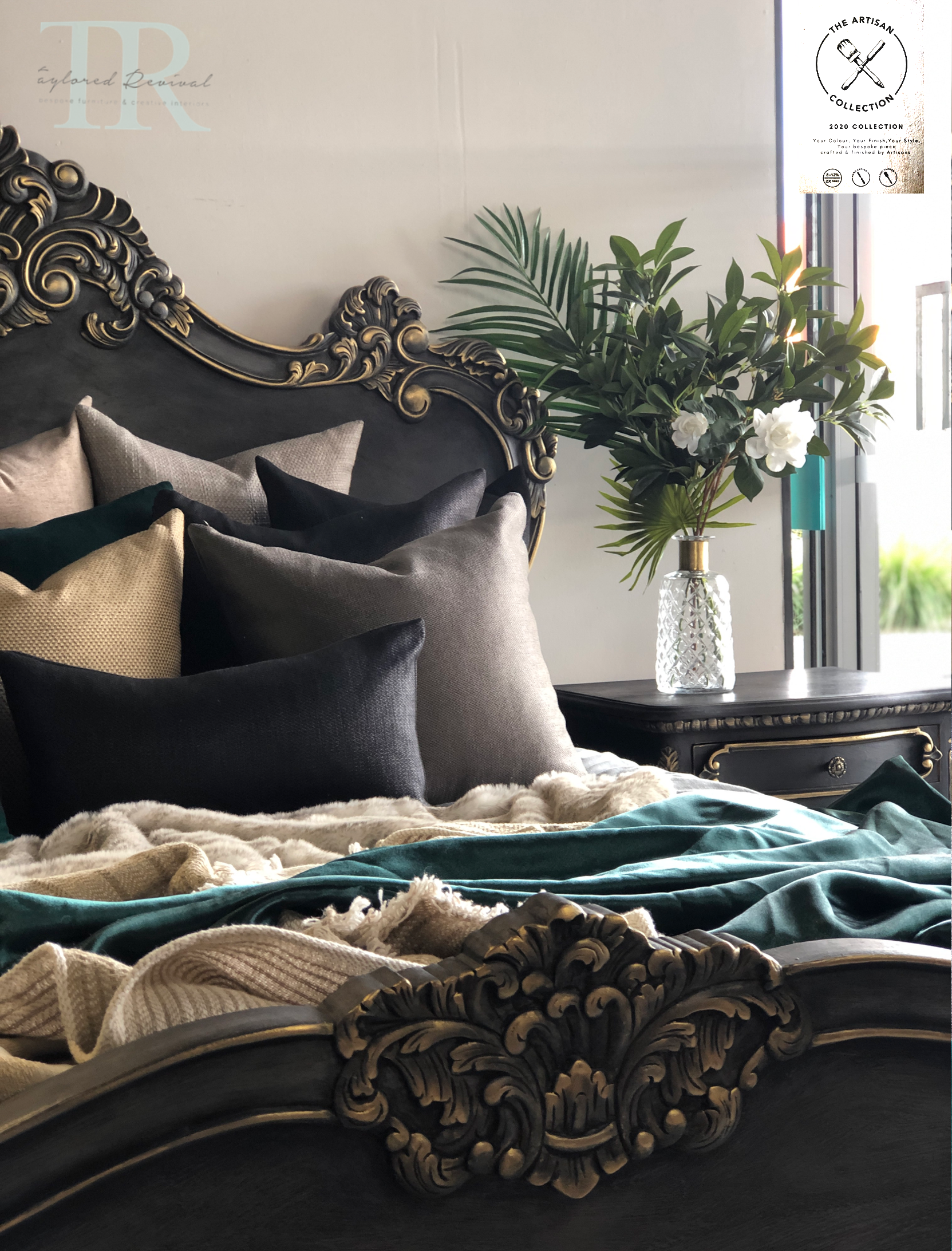 Not For Sale - Commissioned Rococo bed in Cloudburst & Victorian Black Wax