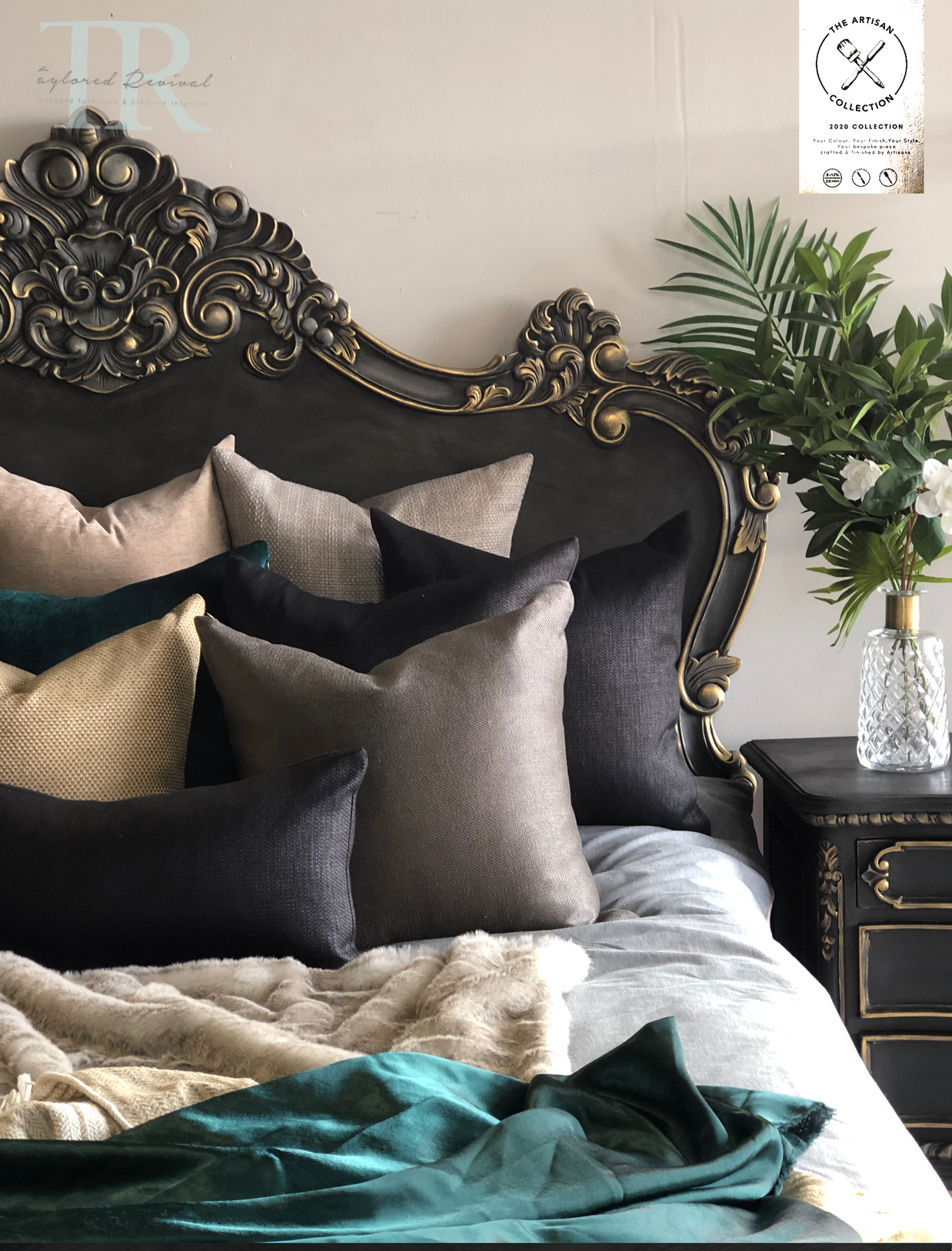 Not For Sale - Commissioned Rococo bed in Cloudburst & Victorian Black Wax