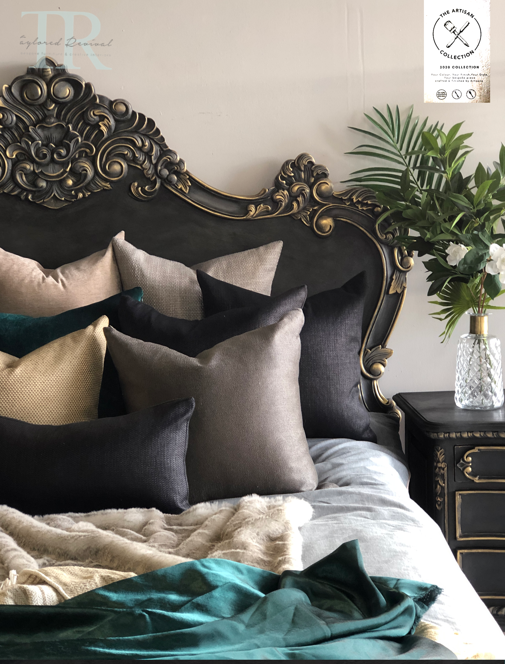 Not For Sale - Commissioned Rococo bed in Cloudburst & Victorian Black Wax