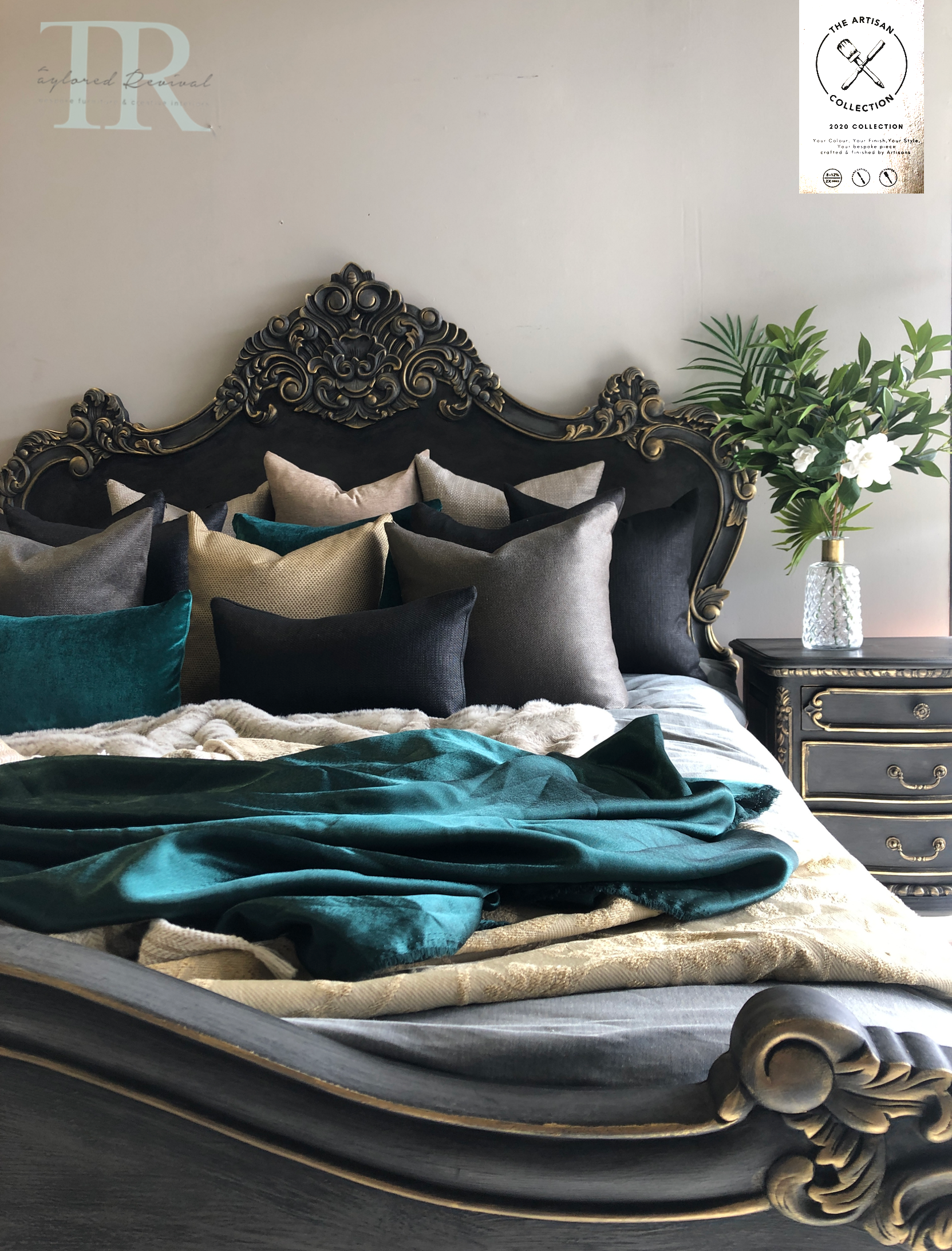 Not For Sale - Commissioned Rococo bed in Cloudburst & Victorian Black Wax