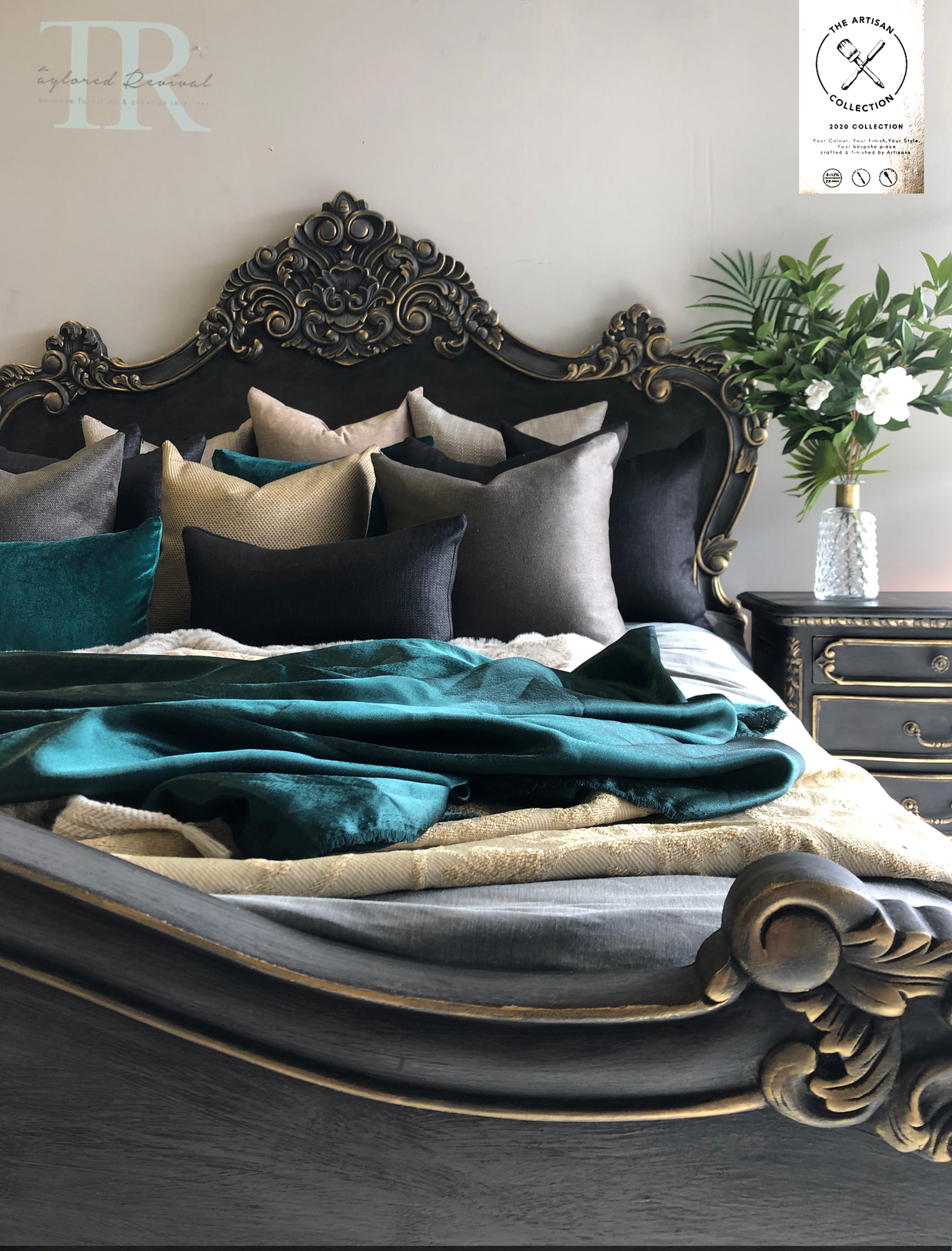 Not For Sale - Commissioned Rococo bed in Cloudburst & Victorian Black Wax