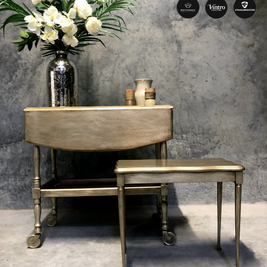 Not For Sale - Commissioned Oak Tea Trolley and side table in aged Metallics