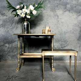 Not For Sale - Commissioned Oak Tea Trolley and side table in aged Metallics