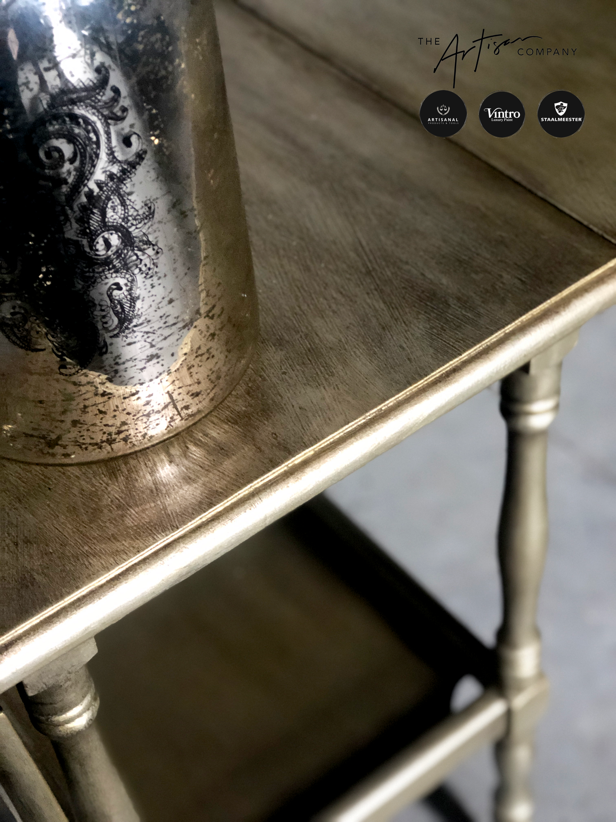 Not For Sale - Commissioned Oak Tea Trolley and side table in aged Metallics